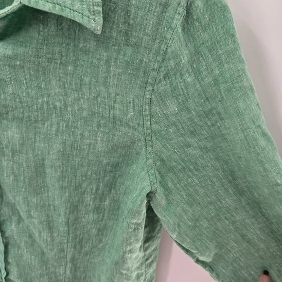 Coldwater Creek Green 100% Linen 3/4 Sleeved Button Up Size Medium 10-12 - Picture 5 of 11